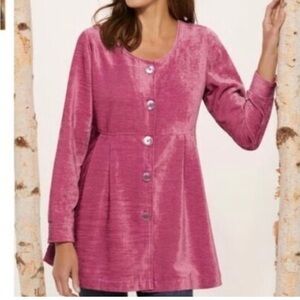 Soft Surroundings Peplum Jacket Women’s Size XL Chenille Buttons Raspberry